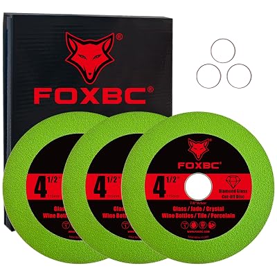FOXBC 4-12 Inch Glass Cutting Disc for Angle Grinders, Diamond Saw Blades Wheel Multi-Material for Grinding Ceramic, Crystal, Tile, Wine Bottle, 78 Arbor - 3 Pack
