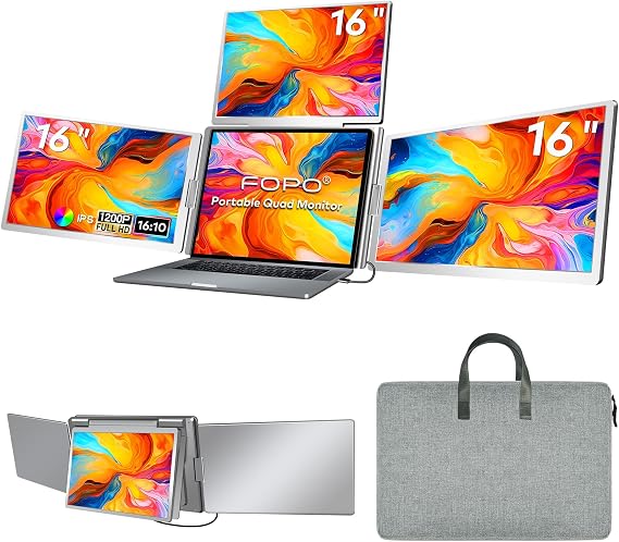 16" Laptop Screen Extender, 1200P IPS Quad Monitor