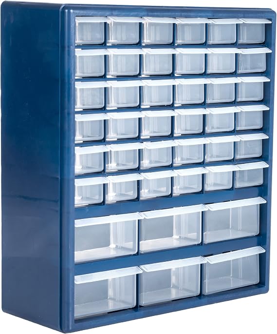Plastic Storage Drawers 42 Compartment Organizer Desktop or Wall Mount Container for Hardware, Parts, Crafts, Beads, or Tools by Stalwart, 10 Targets