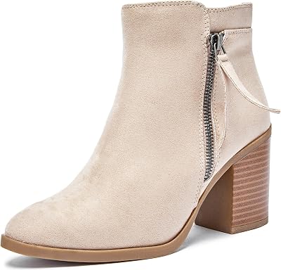 Womens Ankle Boots Low Chunky Heeled Booties Casual Comfortable Fall Winter Pointed Closed Toe Short Boots for Women.