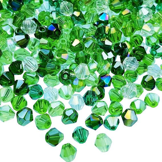 500pcs Bicone Crystal Beads 6mm Mix Green AB Crystal Glass Bulk Faceted Beads for Necklace Bracelet Earrings DIY Jewelry Crafts Making Supplies