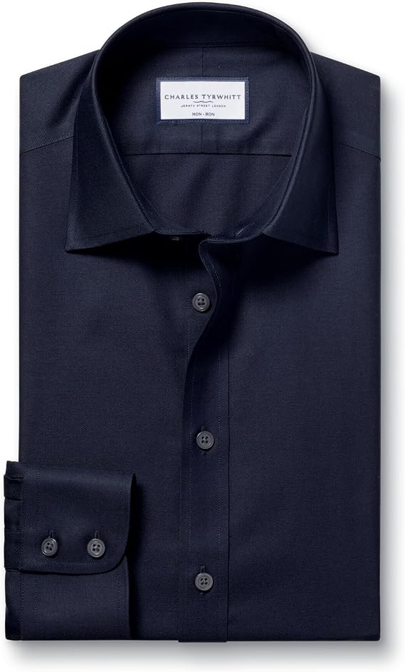 Charles Tyrwhitt Shirts for Men Twill Non-Iron Formal Dress Shirt Long Sleeve Cotton Shirt Slim Fit with Classic Collar