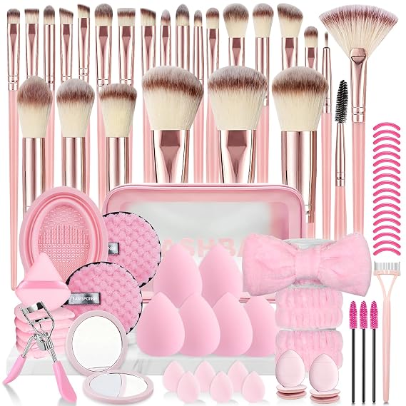 80PCS Makeup Brushes, Makeup Brush Set Professional Makeup Kit Multi-functional Makeup Tool Set with Case Facial Makeup Accessories,Brush Set Eye & Makeup Sponge(Pink)