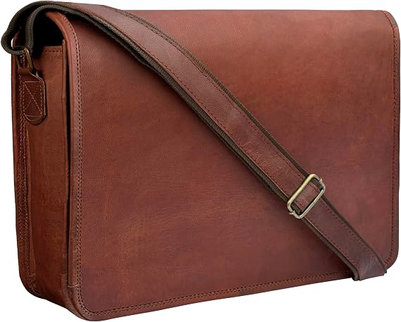 Leather Messenger Bag for Men & Women, 15" Vintage Crossbody Laptop Satchel