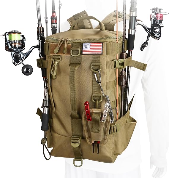Fishing Tackle Backpack with Rod Holders Large-Capacity Gear Organizer Tackle Box Storage, Rod Carrier Bag for Outdoor Angling Equipment