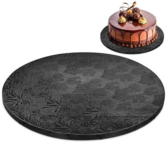 Black Cake Drum 12 Inch, Round Cake Board, 1/2 Inch Thick Cardboard