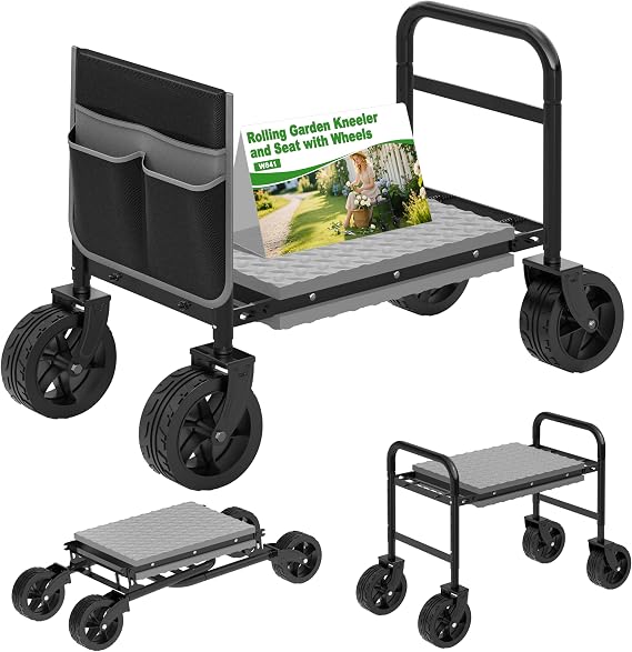 Garden Kneeler and Seat with 360 Wheels: 3-in-1 Rolling Gardning Stool