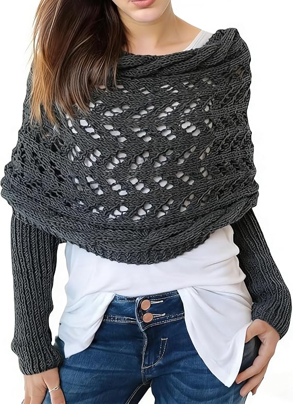 Scarf With Sleeves,Sweater Scarfwith Sleeves for Women,Autumn Winter Multifunctional Shawl for women
