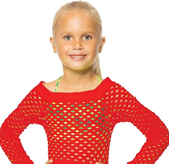 Malibu Sugar Little Girl Short Sleeve Cropped Mesh Top - Neon Outfits Tops Gym Dance Clothes for Girls Athletic Kids Age 4-6
