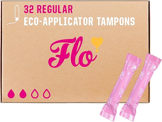 Flo - Organic Cotton Tampons for Women - 32 Pack 32 Regular Tampons - Leak Proof - No Synthetic Fibers, Chlorine Bleach, or Added Dyes - Bio-Plastic Applicator - Feminine Care - Vegan & Cruelty Free