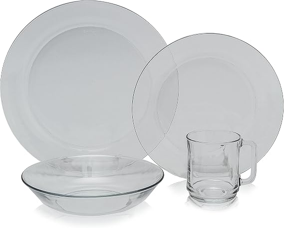 Duralex - Clear Glass 24pc Dinnerware Set, Service for 6