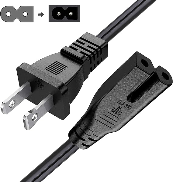 15Ft Extra Long 2 Prong Polarized Power Cord for Vizio-LED-TV Smart-HDTV E-M-Series Sound Bar 2 Slot Adapter-AC-Wall-Cable:IEC-60320 IEC320 C7 to NEMA 1-15P for Sharp Philips LED TV PS1 PS2