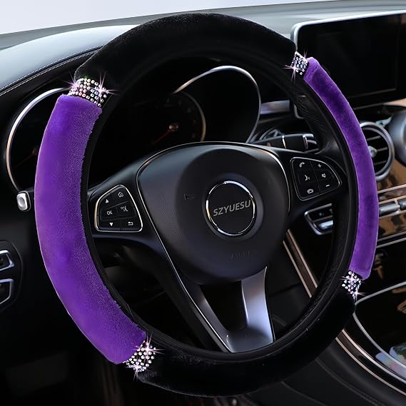 Bling Soft Plush Steering Wheel Cover, 14.5-15 Inch, Purple