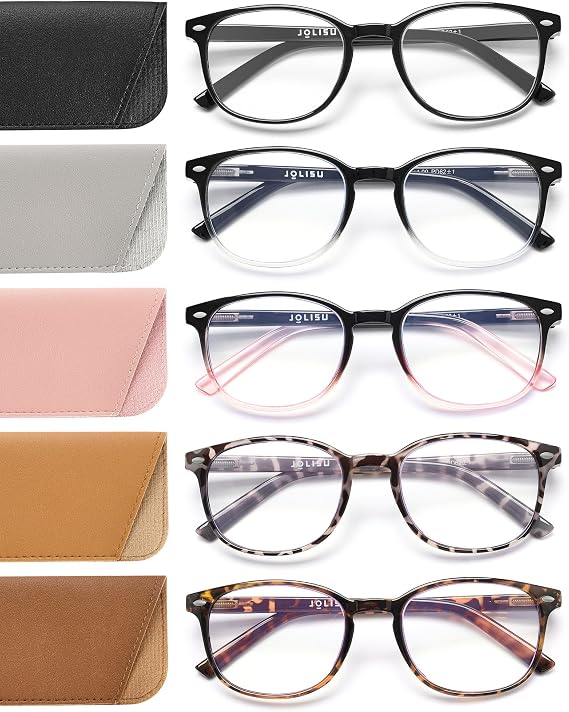 JOLISU 5 Pack Reading Glasses For Women, Blue Light Blocking Computer Reader Spring Hinge Eyeglasses