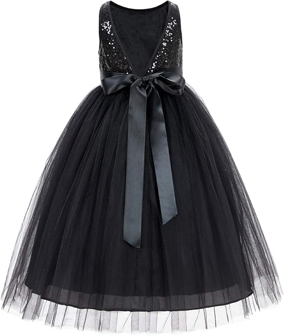 ekidsbridal Sequin V-Back Junior Flower Girl Dress Princess Bride Toddler Daily Gown LG1