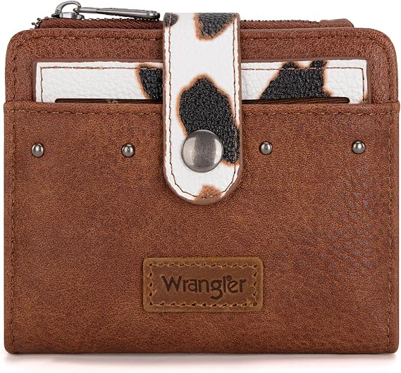 Montana West X Wrangler Cow Print Wallet Women Small Wallet Women's Wallets, Card Cases & Money Organizers Bifold Credit Card Wallets Womens Ladies Female Small Wallett with Removable ID Window