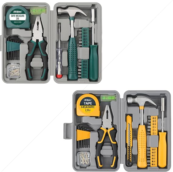 Hi-Spec 25pc Green Mini Tool Box and 25pc Yellow Mini Tool Kit Set