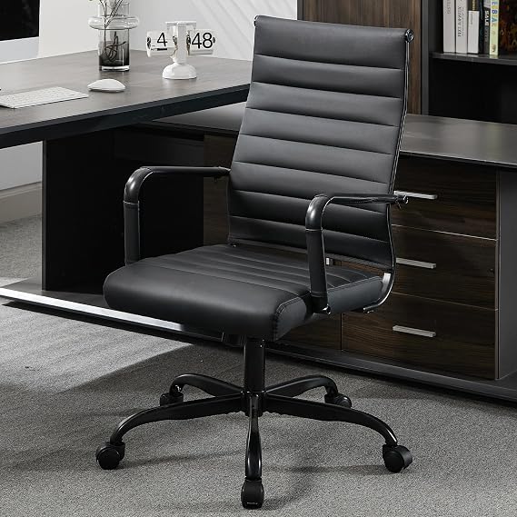 Office Desk Chair Leather, Conference Room Chairs with Wheels, Modern Executive Computer Guest Chairs with Arms.