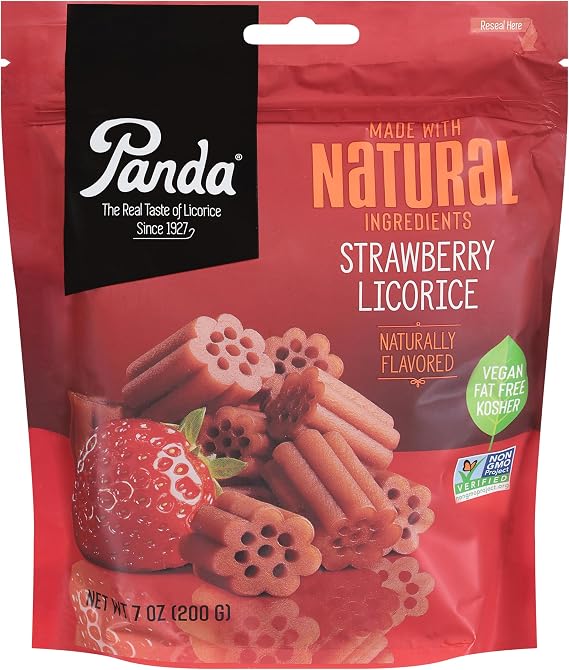 Panda Natural Strawberry Licorice Chews 7 oz Resealable Bag