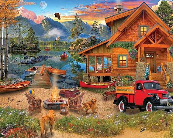 White Mountain 1000 Piece Jigsaw Puzzle Scene Summer Cabin, Lake Retreat