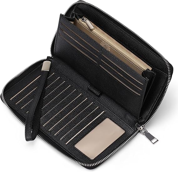 GOIACII Womens Wallet RFID Blocking Leather Zip Around Wallet Large Capacity Long Purse Credit Card Clutch Wristlet