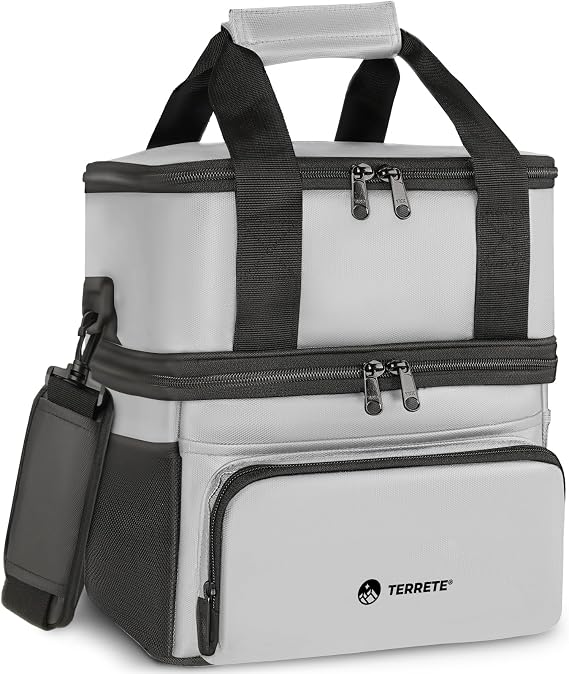 Lunch Bag & Lunch Box for Men, Double Deck Insulated Lunch Bag Women, Leakproof Lunch Cooler Bag for Men Work (Grey 15L)