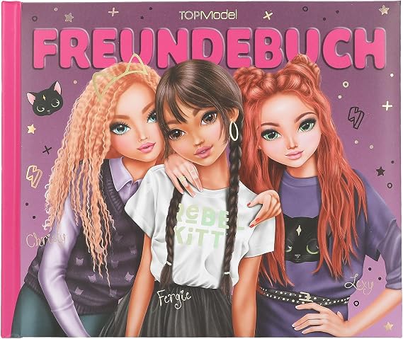 Depesche 13200 TOPModel Rebel Kitty Friendship Book Purple and Black with Pattern and Cats Design Friendship Book with 108 Pages to Write and Decorate