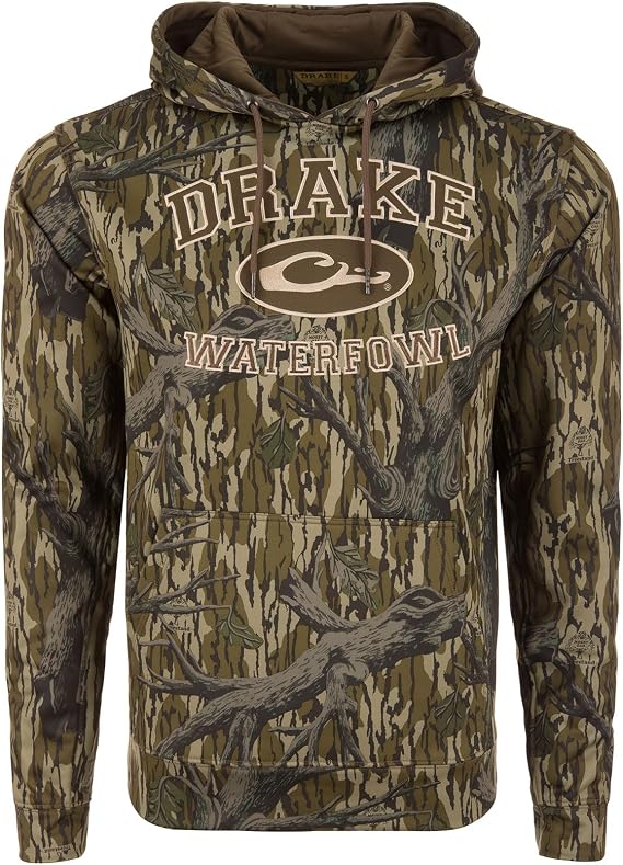 DRAKE WATERFOWL Men's Performance DW0237 Hunting Casual Camo Anti-Pilling Stretching Hoodie w/Kangaroo Pocket & Lined Hood