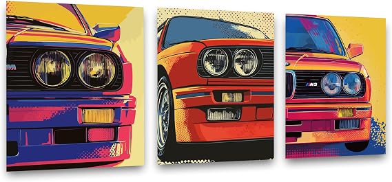 Inspirational Wall Art Co. - Muscle Drives | Set of 3 1984 BMW E30 M3 Poster - Car Posters for Boys Room - Car Wall Decor - Car Room Decor - Car Posters for Men | 12x16 Inches Unframed