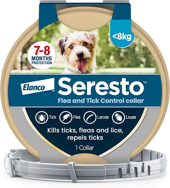 Seresto Flea and Tick Control Collar For Small Dogs Up To 8kg (1 Collar), Long-Lasting & Simple Treatment For Dogs, 7-8 Months Of Protection, Keeps Pets Protected From Fleas & Ticks
