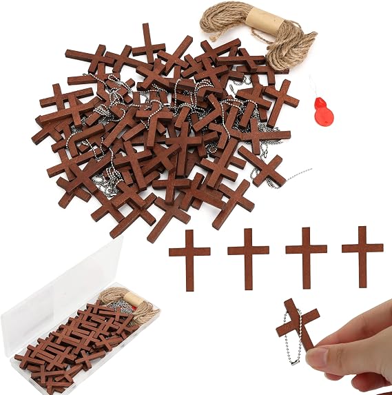 Mr. Pen- Wooden Pocket Cross Charms, 60 pcs, 10 m Rope & Threader