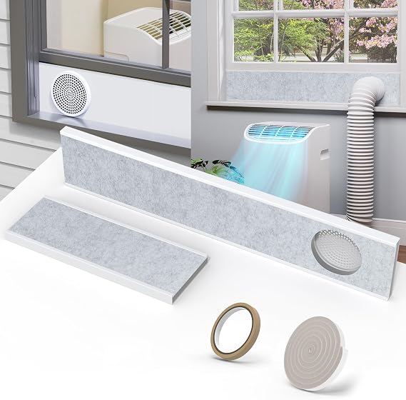 Portable Air Conditioner Window Vent Kit with Insulation Foam Panels, Adjustable Portable AC Window Vent Seal Kit with Mesh Guard, Heat Insulation & Keep Out Leaves, Fit 5.9" Diameter Hose