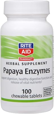 Rite Aid Papaya Enzymes, 100 Chewable Tablets | Herbal Supplement | Chewable Digestive Enzymes | Papaya Pills | Pectic Enzyme Probiotics Women & Men