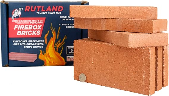 Rutland Fire Bricks for Wood-Burning Fireplaces & Woodstoves, Red, Case of 6