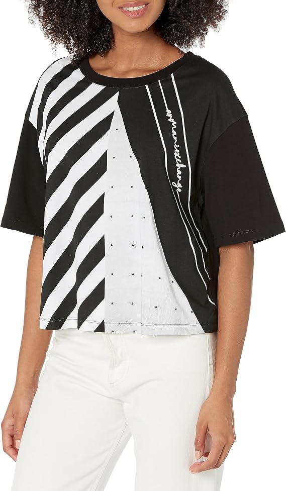 A|X Armani Exchange Womens Armani Exchange Women's Cotton Jersey Pattern Mix Crop Top TeeT-Shirt