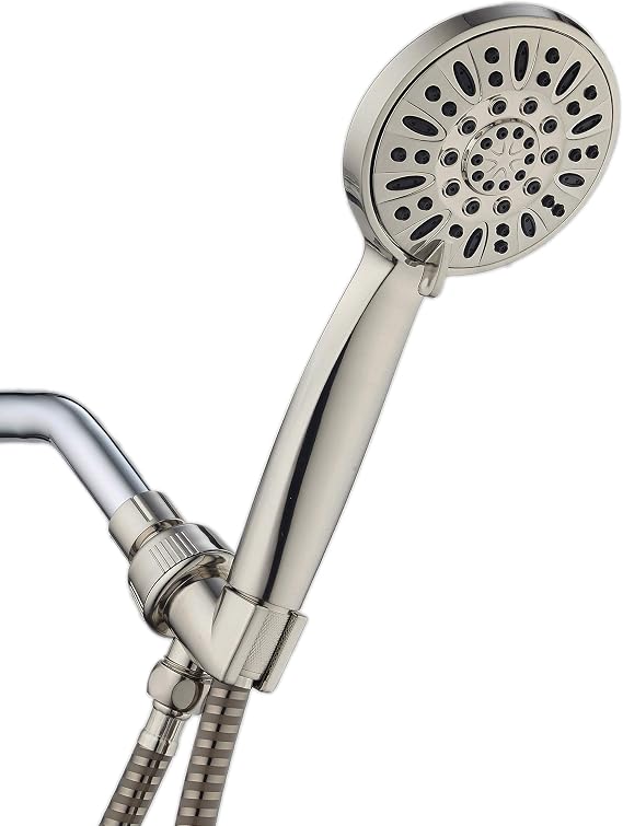 AquaDance High Pressure 6-Setting Hand Held Shower Head with Extra-Long 6 Foot Hose & Bracket Anti-Clog Nozzles - USA Standard Certified - Top U.S. Brand - ALL BRUSHED NICKEL