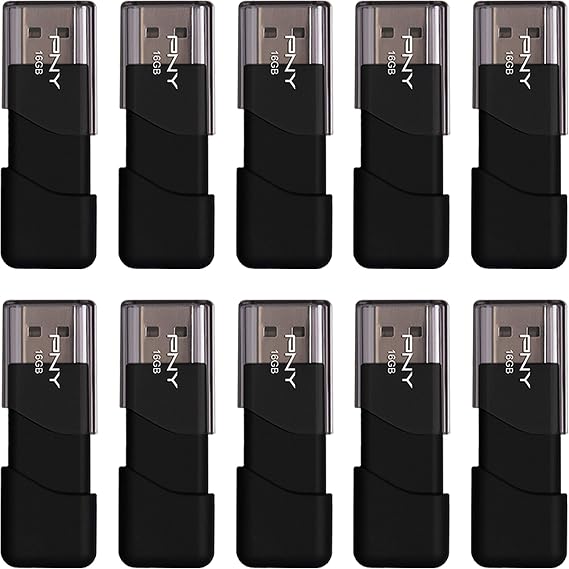 PNY 16GB Attache 3 USB 2.0 Flash Drive, Black (Pack of 10)