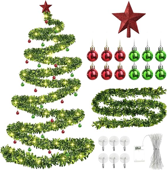 Daifunli 33 Ft Christmas Garland LED Lights 12 Balls Star Wall,Green
