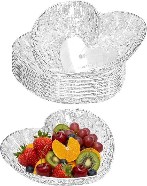 Heart Shape Fruit Plate Set, 8 Pack Plastic Dessert Plates, Snack Display for Living Room, Tea Table, Candy Storage for Parties, Fruit Display, Food Plates, 10.2 x 8.3 x 2.75 Inch (Clear)