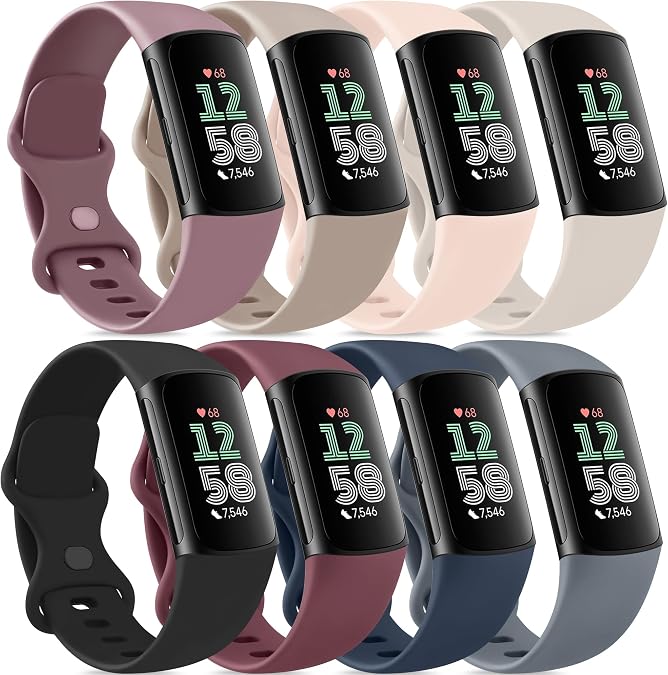 Vancle Band for Fitbit Charge 6 Bands/Fitbit Charge 5 Bands Women Men[8 PACK], Classic Soft Sport Straps Wristbands