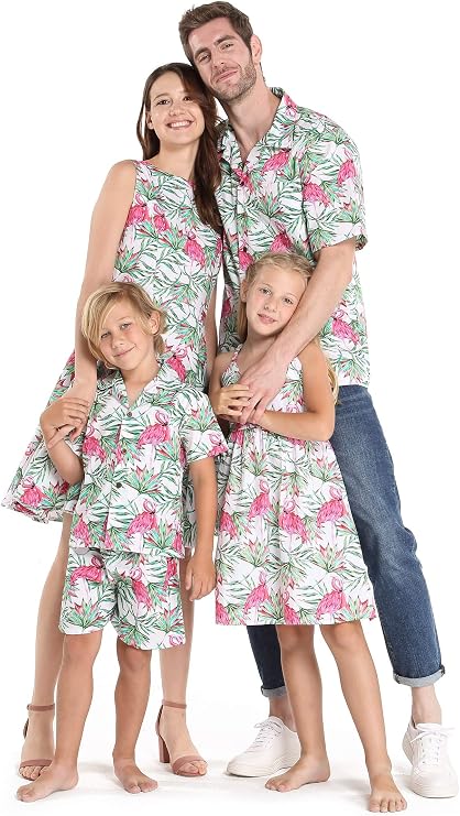 Matchable Family Hawaiian Luau Men Women Girl Boy Clothes in Flamingo in Love