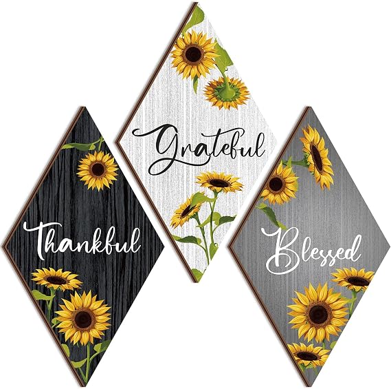 Sintuff 3 Pcs Sunflower Wall Decor Inspirational Wall Art Rustic Farmhouse Decor Sunflower Wooden Hanging Signs for Bedroom Living Room Home Office, 11.81 x 6.69 Inch