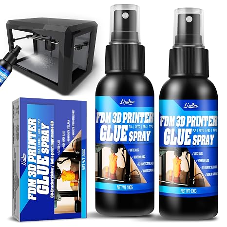 3D Printer Adhesive - 3D Print Glue Spray, Perfect First Layer Adhesion, Prevents Warping on Heated Print Bed, Easy Removal for ABS PLA PETG TPU Filaments on Various Build Plates, No Residue, 3.5oz*2