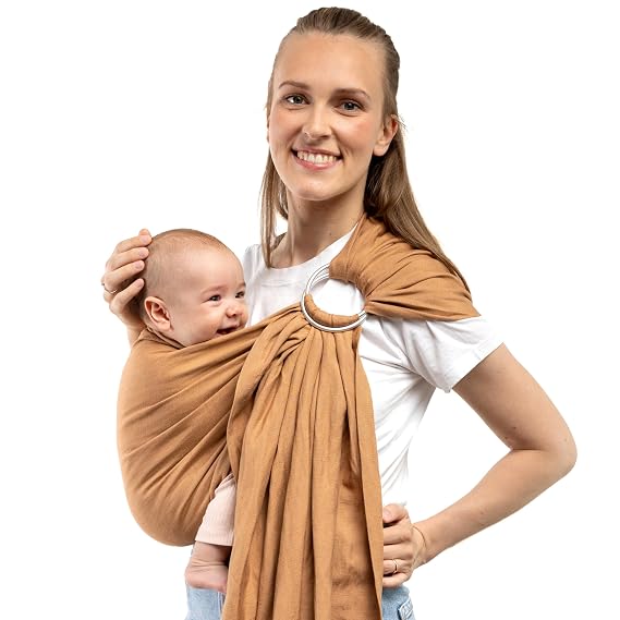 Boba Ring Sling Baby Carrier for Newborn to Toddler Lightweight Breathable Bamboo & Linen Baby Sling for Summer, Ergonomic Hip-Healthy Front & Hip Carry, One Size Fits All, 835 lbs (Linen Rye)