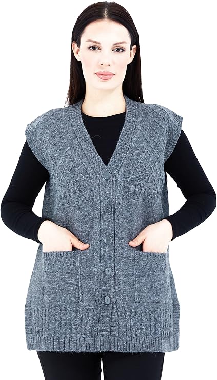 Fresh&Fashion | Women's V-Neck Button Pocket Knitted Wool Knitwear Mother Short Vest