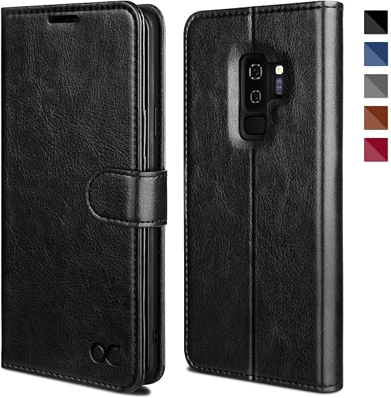 OCASE Compatible with Samsung Galaxy S9 Plus Leather Flip Case - Wallet Case with Card Slot, Kickstand, Magnetic Closure (Black)