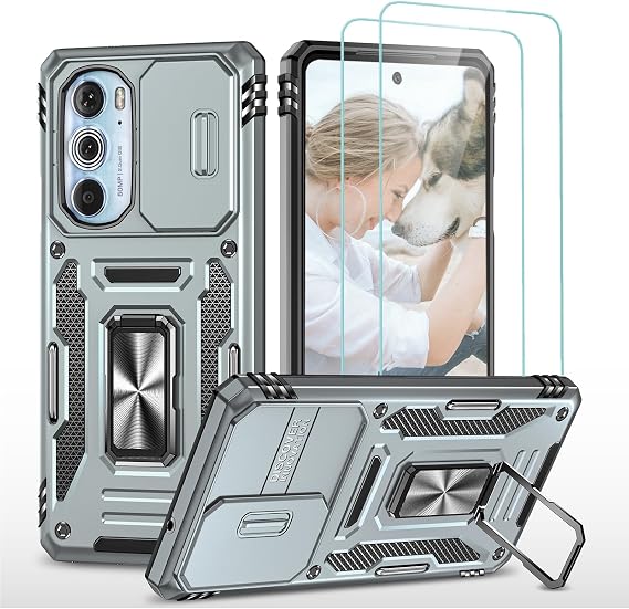 for Moto Edge Plus 2022 Case with Screen Protector Slide Camera Cover, Gray