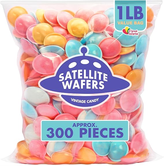 Satellite Wafers Candy - 1 Pound - Flying Saucer Candy - Wafer Candy Discs - UFO Candies - Bulk Classic Nostalgic Candy - Aprrox. 350 Pieces