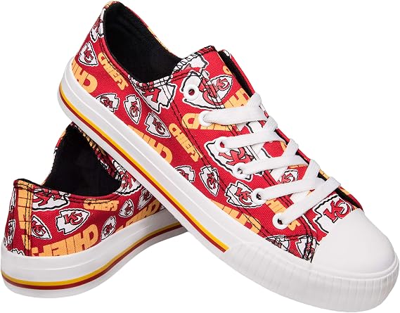 FOCO Womens NFL Team Logo Ladies Fashion Repeat Print Low Top Canvas Sneakers Shoes