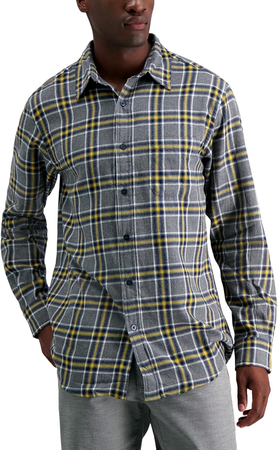 Haggar Men's Long Sleeve Cotton Flannel Plaid Shirt